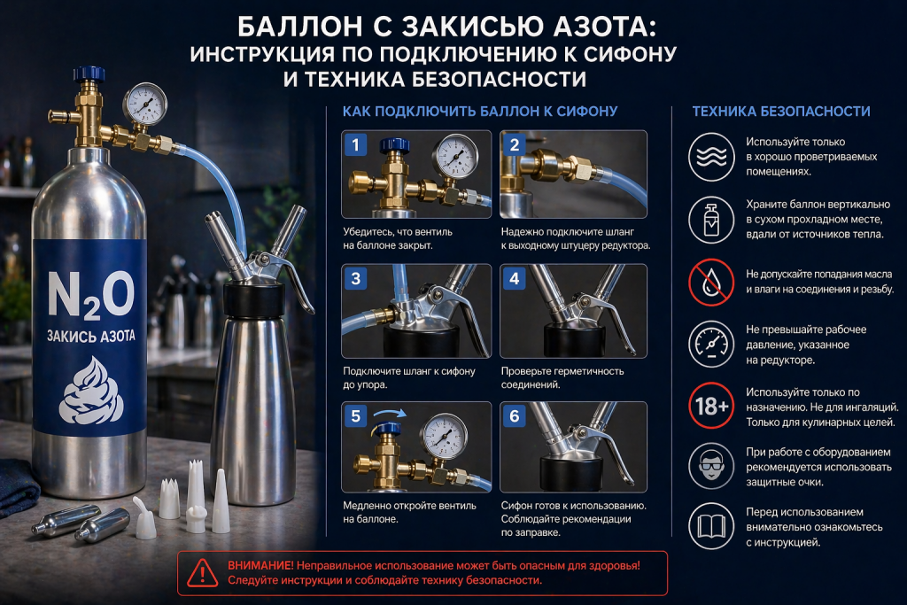 Баллон с закисью азота: инструкция по подключению к сифону и техника безопасности